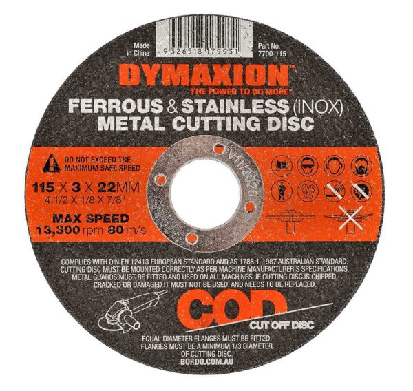 Cutting Disc Metal 115mm x 3mm x 22mm Bore